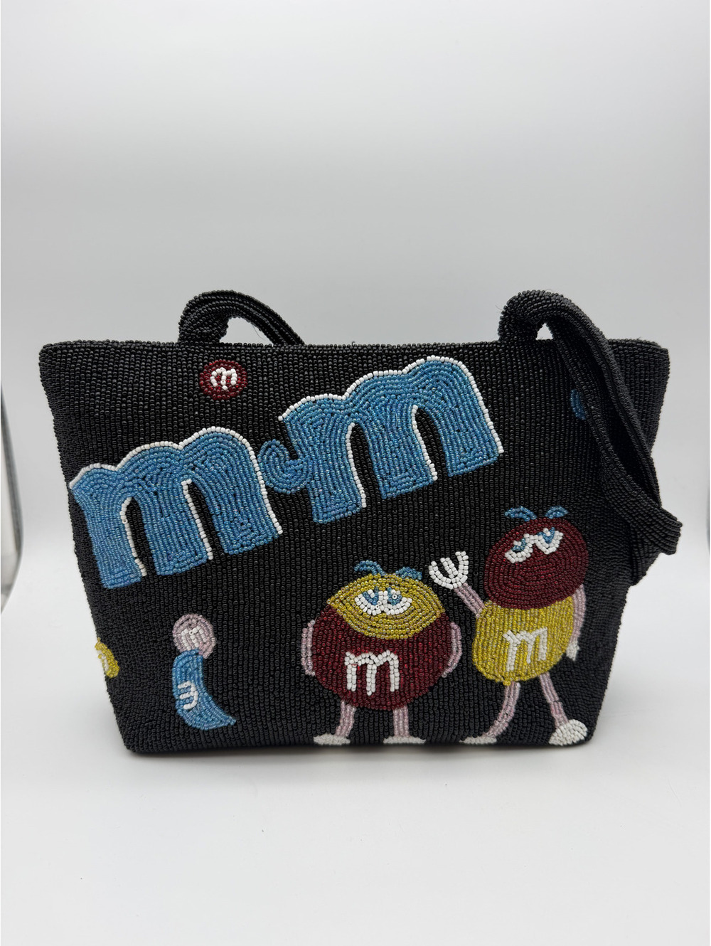 M&M's Beaded Black Tote Bag with Colorful Character Design